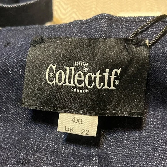 NWT. Collectif London Nomi Denim Dungaree Pencil Skirt. Size 4x. Vintage style. - Picture 7 of 7